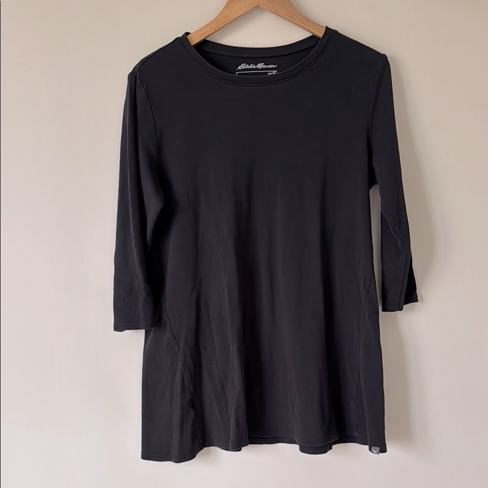 🟢 5/$25 Eddie Bauer | Long Sleeve Tunic Length Tee Shirt in Black 100% Cotton